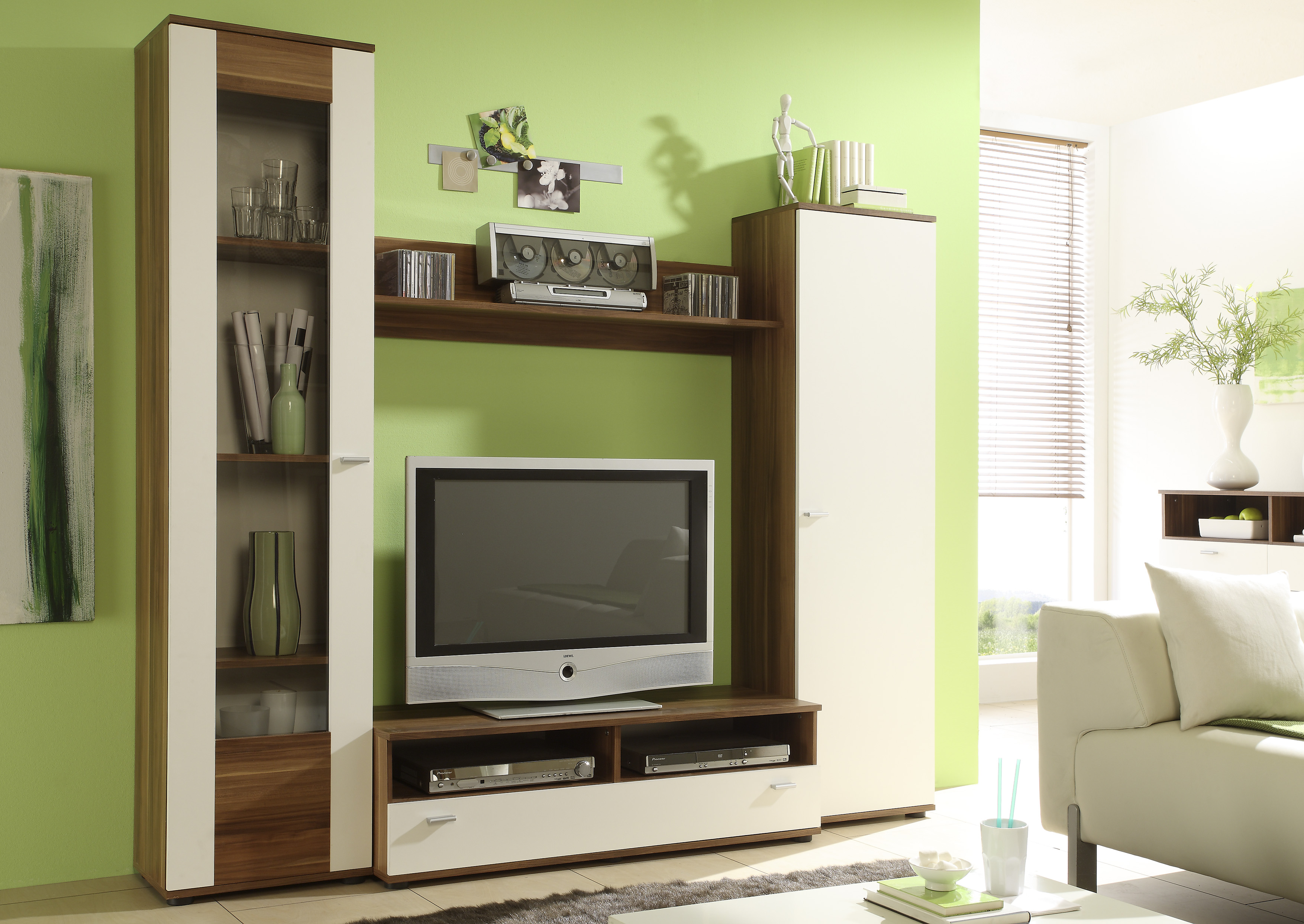 Wohnwand Speedy Nussbaum weiss